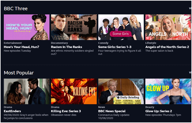 BBC iPlayer Channels and Shows. Photo: Screenshot 