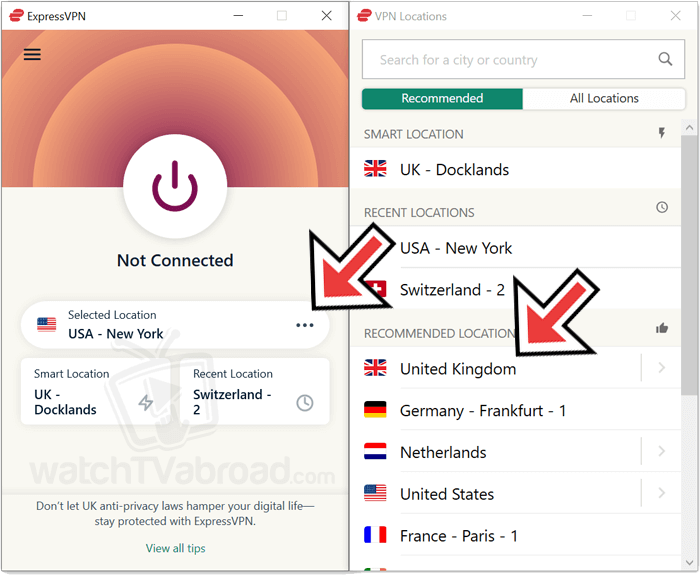 Connect to the UK on the ExpressVPN. Photo: Screenshot 