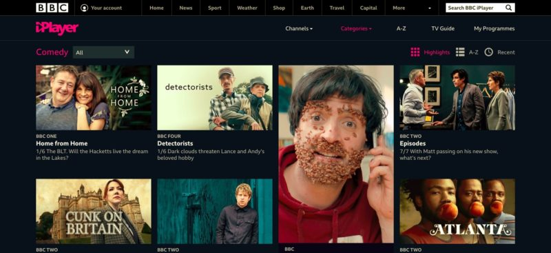 BBC iPlayer Homepage. Photo: Screenshot 
