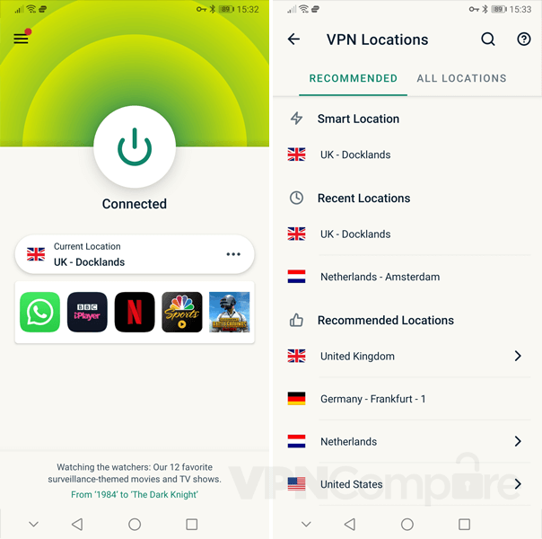 ExpressVPN's Android app. Photo: VPNCompare 