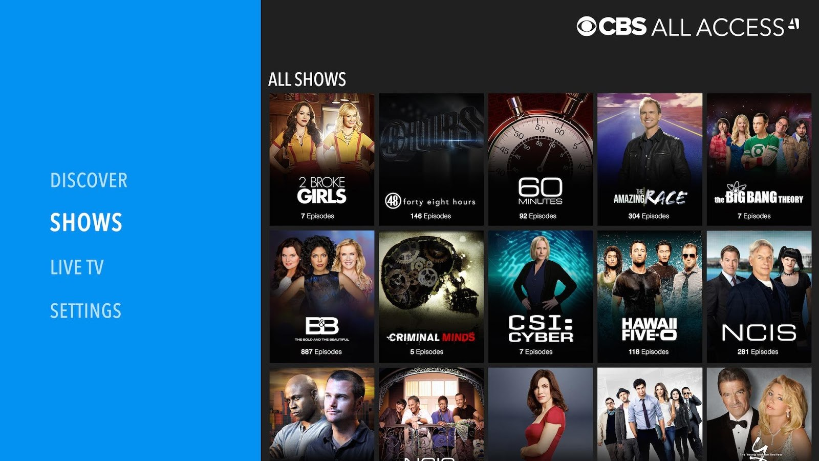 Photo: CBS All Access Homepage 