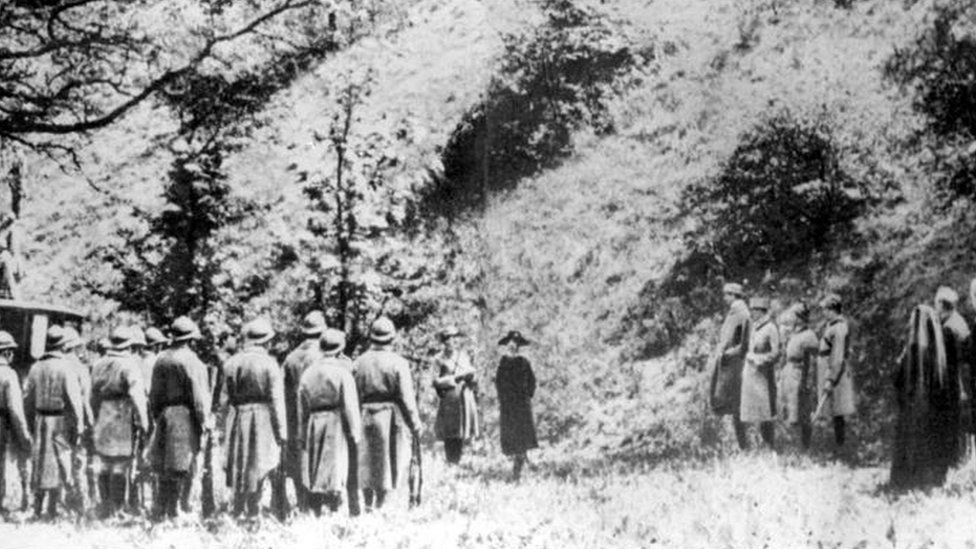 Mata Hari facing the firing squad. There is doubt over this picture and it may be a still from a contemporaneous film. Photo: PA