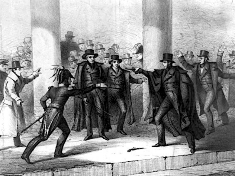 An unemployed painter named Richard Lawrence attempted to assassinate President Andrew Jackson in January 1835. (Library of Congress)