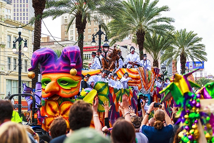 Mardi Gras festivals often feature parades and large crowds in the United States.
