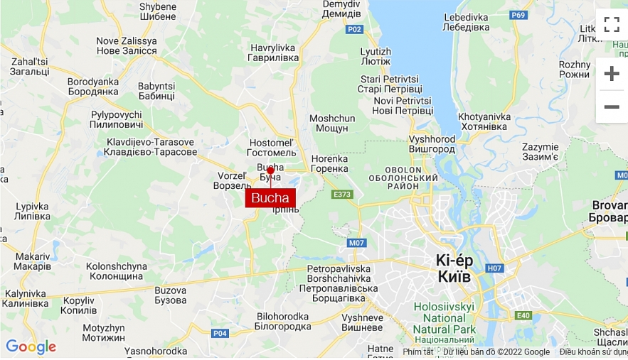 Map of Bucha town in Ukraine