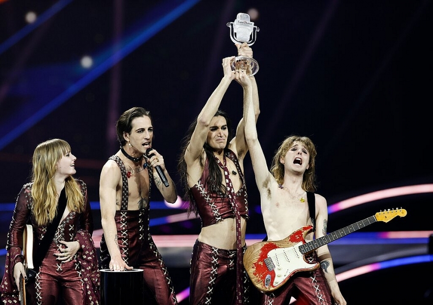 Italy, represented by Maneskin, won the Eurovision finale with the song “Zitti E Buoni.”Credit...Robin Van Lonkhuijsen/EPA