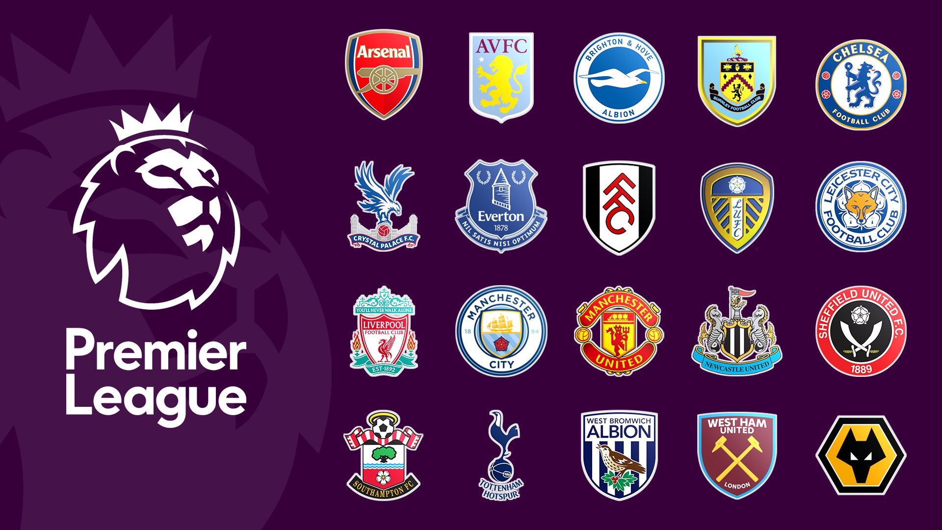  Logos of the twenty competing clubs in the Premier League, the top tier of English football.