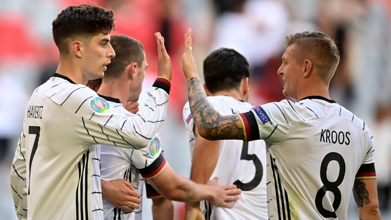 Germany's Kai Havertz celebrates after scoring his side's third goal against Portugal