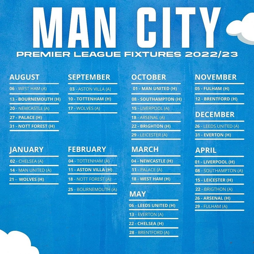 Man City's 2022-23 Premier League schedule