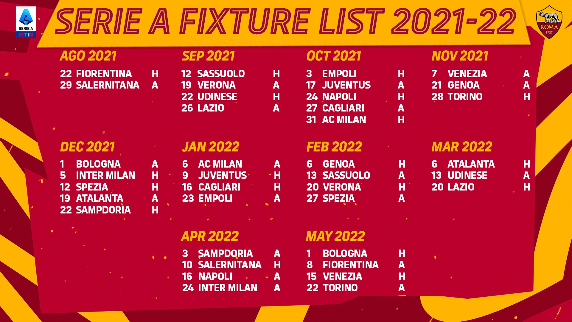 AS Roma Full Fixtures & Schedules 2021-22: Key Dates, Biggest Matches ...