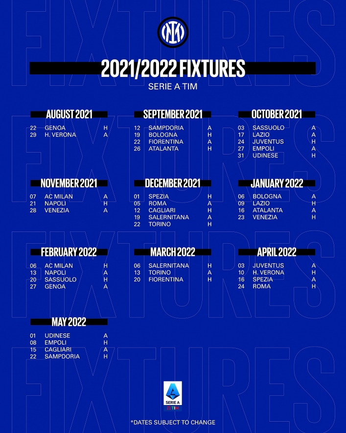 Inter Milan Full Fixtures & Schedules 2021-22: Key Dates, Biggest Matches and Derby